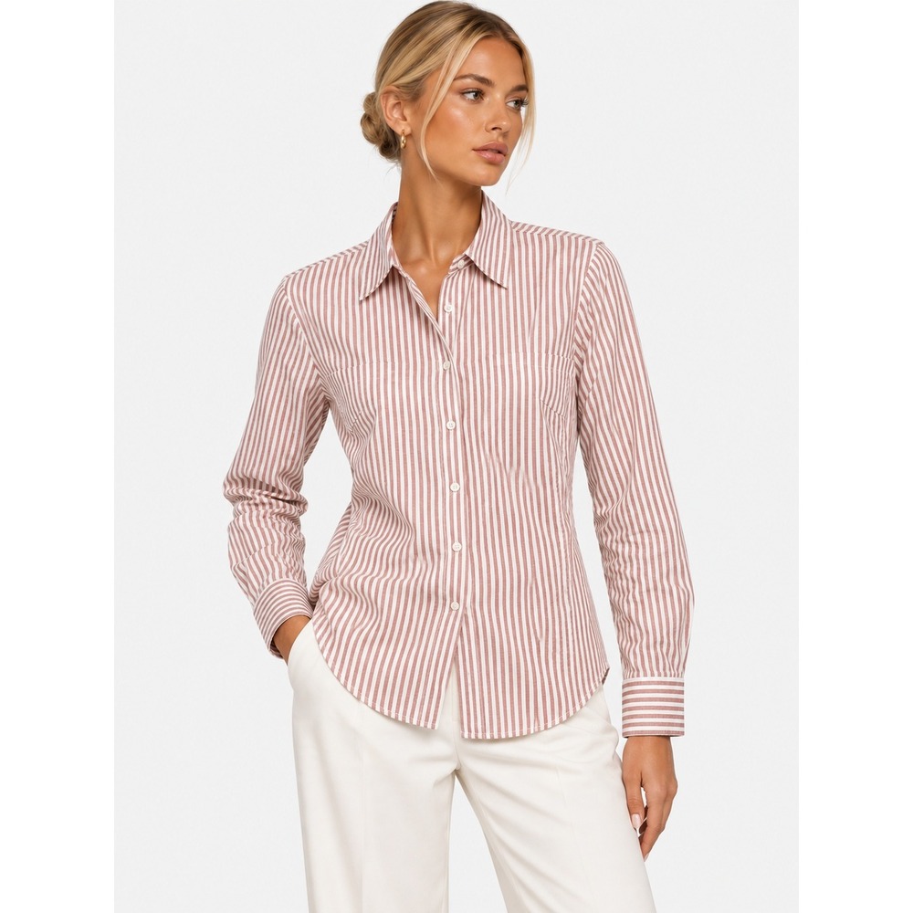Loro Piana Red White Striped 100% Cotton Button Up Shirt Made in Italy Size 42 S